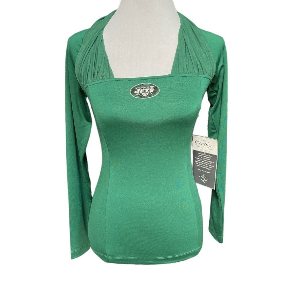 NFL Team Apparel All Sports Couture New York Jets Mesh Neck Shirt Green XSmall